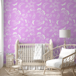 Papel Pintado Floral blanca con fondo morado rosa claro