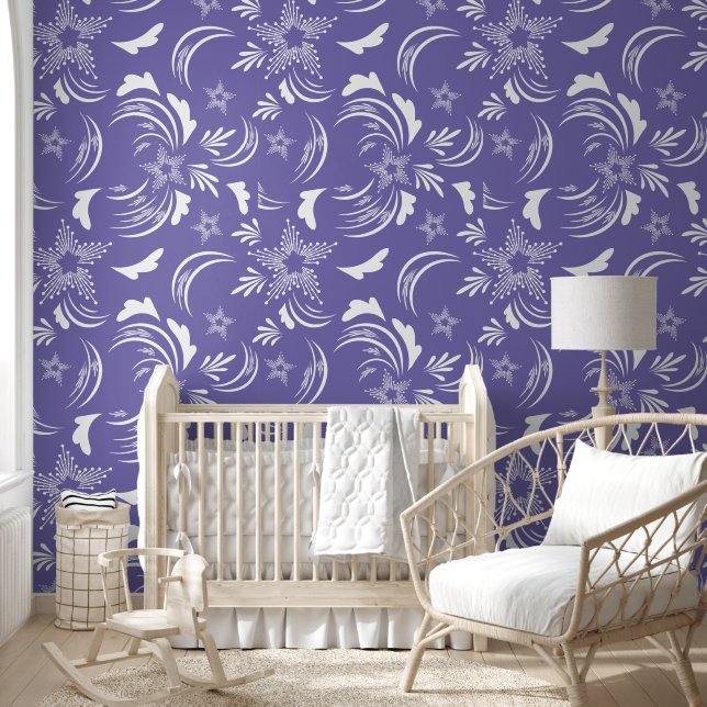Papel Pintado Floral blanca con fondo peringuil (Niños)