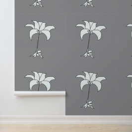 Papel Pintado Floral Blanca Gris