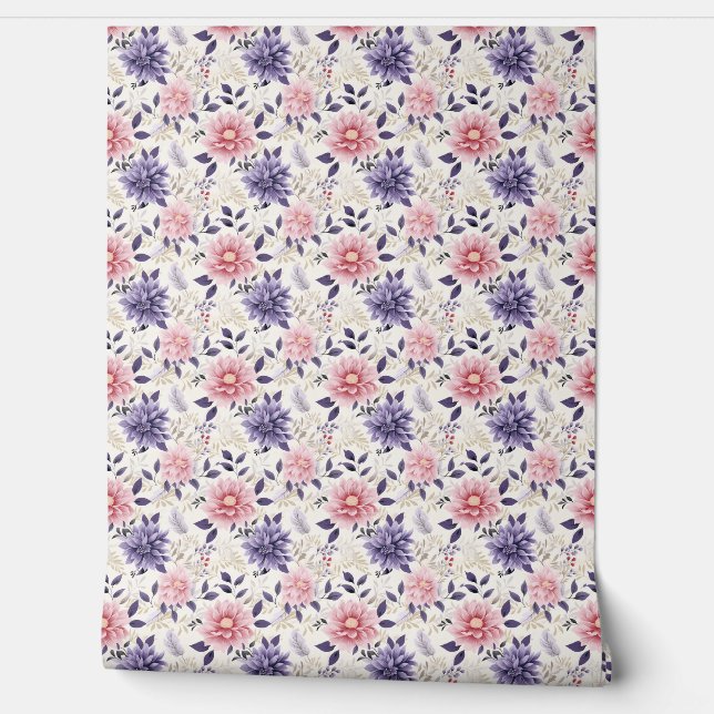 Papel Pintado Floral Bliss Mini - Púrpura, Rosa, Beige - Glam (Desenrollar)