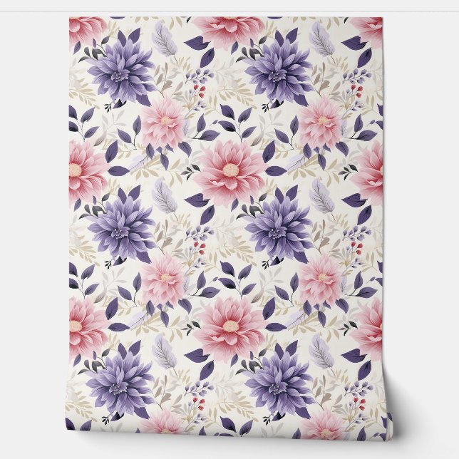 Papel Pintado Floral Bliss Petite - Púrpura, Rosa, Beige - Glam (Desenrollar)
