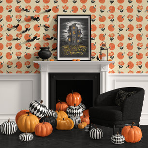 Papel Pintado Floral Boho de Calabaza Crema y Naranja