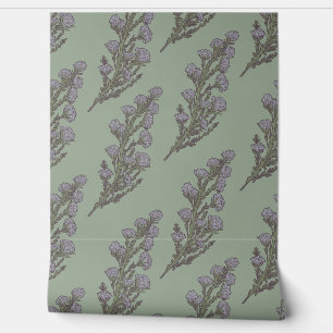 Papel Pintado Floral botánica suave pastel verde y lavanda