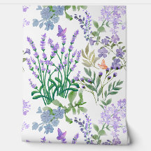 Papel pintado floral botánico púrpura azul