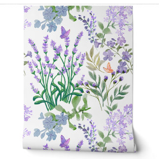 Papel pintado floral botánico púrpura azul