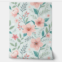 Papel pintado floral botánico rosa pastel