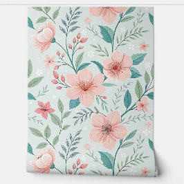 Papel pintado floral botánico rosa pastel