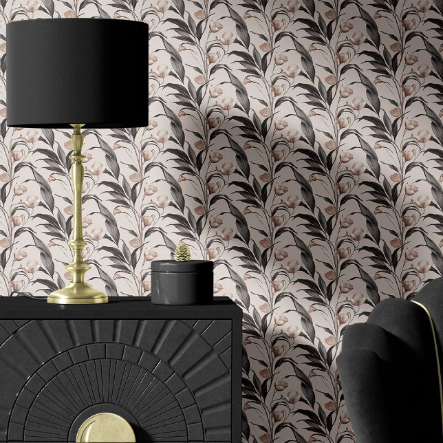 Papel Pintado Floral Botánico Rosa Polvo y Carbón (Subido por el creador)