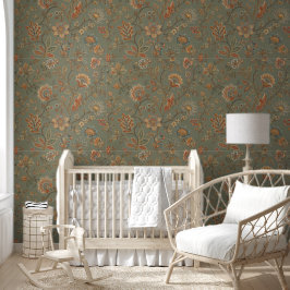 Papel pintado floral botánico vintage | Verde salv
