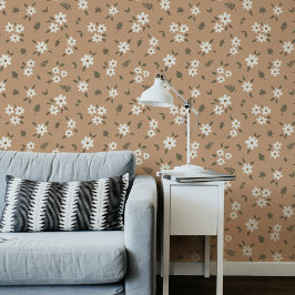 Papel Pintado Floral Campestre Boho Silvestre Floreciente Marrón