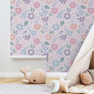 Papel Pintado Floral caprichoso lindo color pastel para niños
