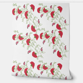 Papel pintado floral clásico rojo y botánico de ca