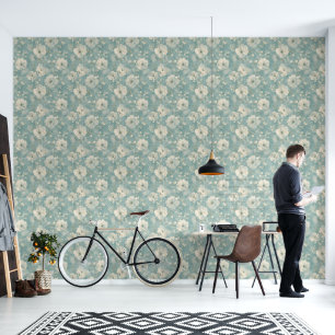 Papel pintado floral de acuarela azul suave - Vint