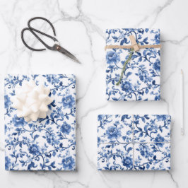 Papel pintado floral de acuarela azul Toile Chinoi