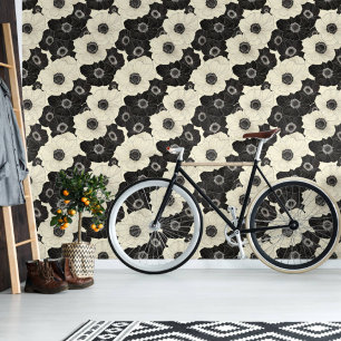 Papel Pintado Floral de anémona blanca y negra en negrita extraí