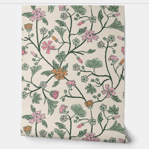 Papel Pintado Floral de arrastre - Mallow - Malva - Sage Green y