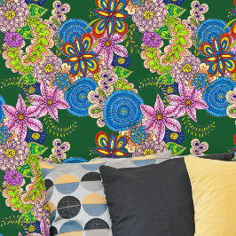 Papel Pintado Floral de arte folclórico bohemio vibrante