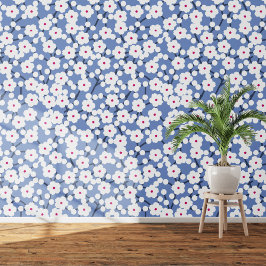 Papel Pintado Floral de cerezo blanco en azul cielo