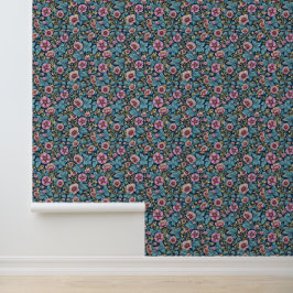 Papel Pintado Floral de época en lavanda turbia y Verde azulada