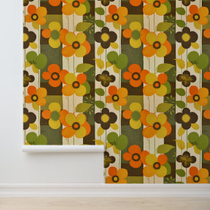 Papel Pintado Floral de estilo retro angustiado en tonos de tier