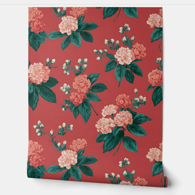 Papel Pintado Floral de flores rosadas modernas (Desenrollar)
