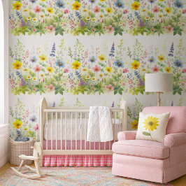 Papel pintado floral de flores silvestres acuarela