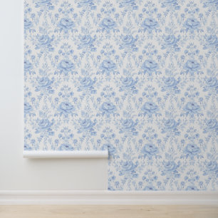 Papel Pintado Floral de la abuela azul china costera