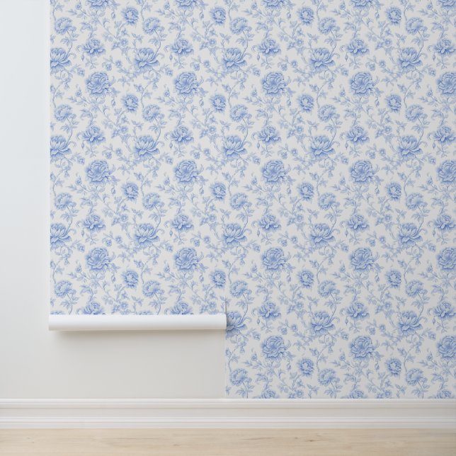 Papel Pintado Floral de la abuela azul china costera (Solicitud)