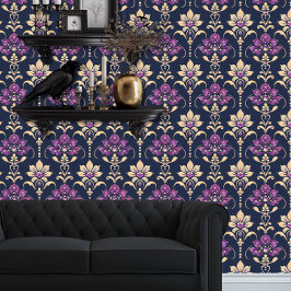 Papel Pintado Floral de morado y oro de Whimsigoth