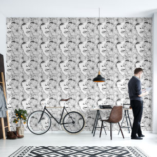 Papel Pintado Floral de mujer blanca y negra desmontable