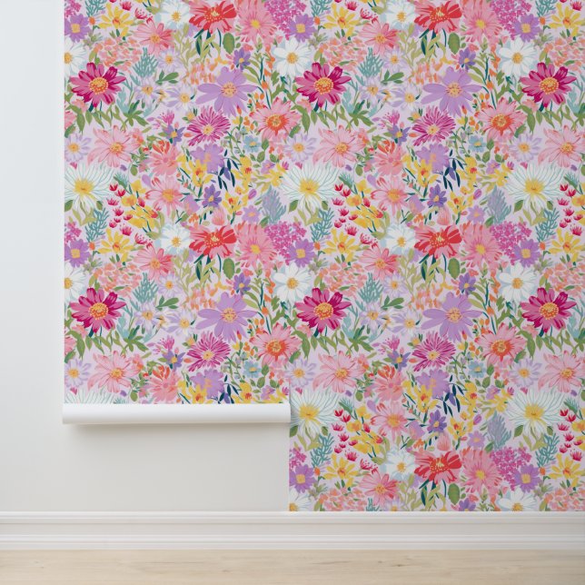 Papel Pintado Floral de primavera violeta y rosa (Solicitud)