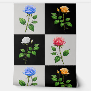 Papel Pintado Floral de Rosa geométrico controlado