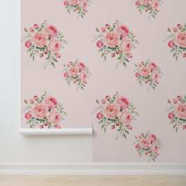 Papel pintado floral de rosas acuarela rosa rubor