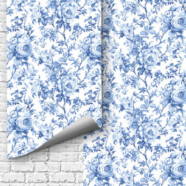 Papel pintado floral de rosas Toile francés azul r