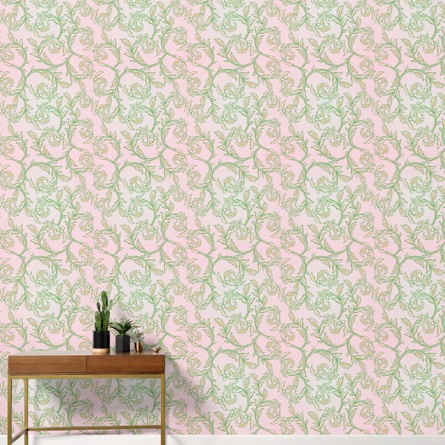 Papel pintado floral de vid rosa (Pasillo)