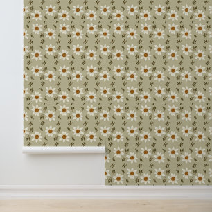 Papel Pintado Floral decorativa en blanco y beige
