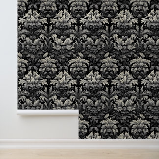 Papel Pintado Floral Desprendible y Pega de Plata Negra Gótica B
