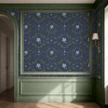 Papel pintado floral escandinavo azul oscuro