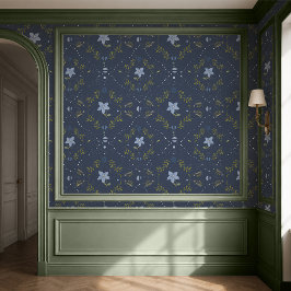 Papel pintado floral escandinavo azul oscuro