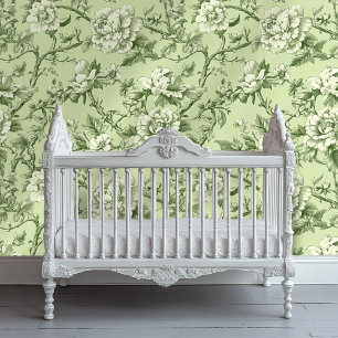 Papel pintado floral estilo chinoiserie verde salv