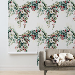Papel Pintado Floral Flor de Navidad en Acuarela de Invierno 