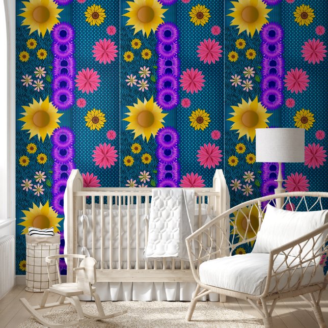 Papel pintado floral flores amarillo púrpura (Niños)
