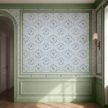 Papel pintado floral folk escandinavo azul suave