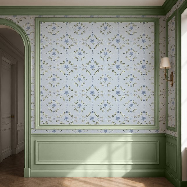 Papel pintado floral folk escandinavo azul suave (Subido por el creador)