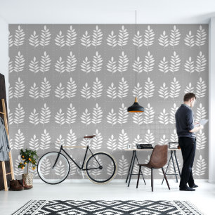 Papel Pintado Floral gris de hoja acuática Caída botánica