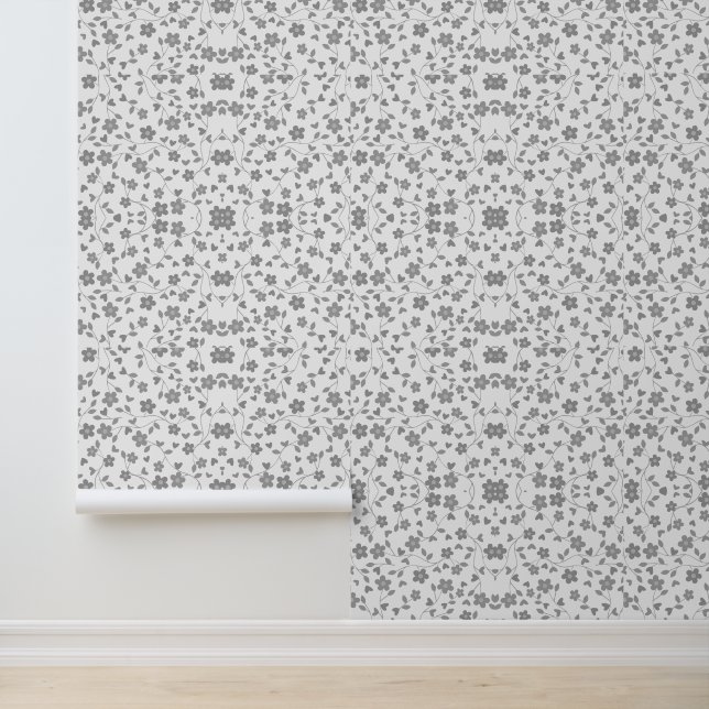 Papel pintado floral gris y blanco abstracto (Solicitud)