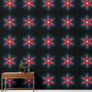 Papel Pintado Floral Mandala Flores Naranja Azul Rojo Resumen
