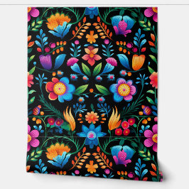Papel Pintado Floral Mexicano sobre Negro