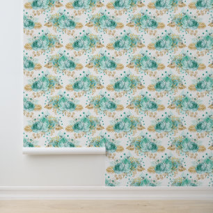 Papel Pintado Floral Mint Gold