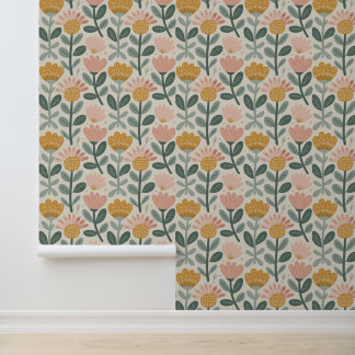 Papel Pintado Floral moderno amarillo rosa